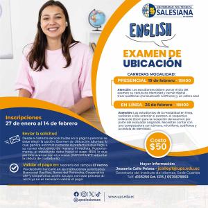 Afiche del Examen de ubicación de Inglés - sede Cuenca